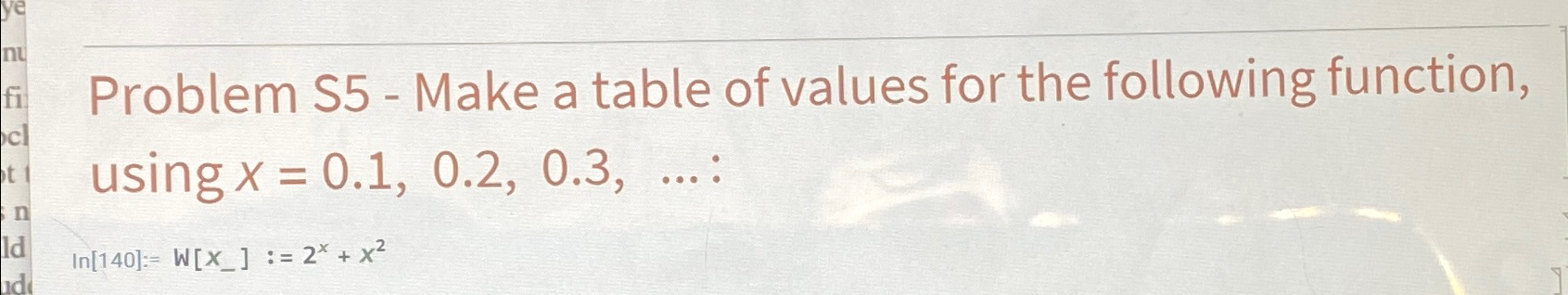 Solved Problem S5 - ﻿Make a table of values for the | Chegg.com