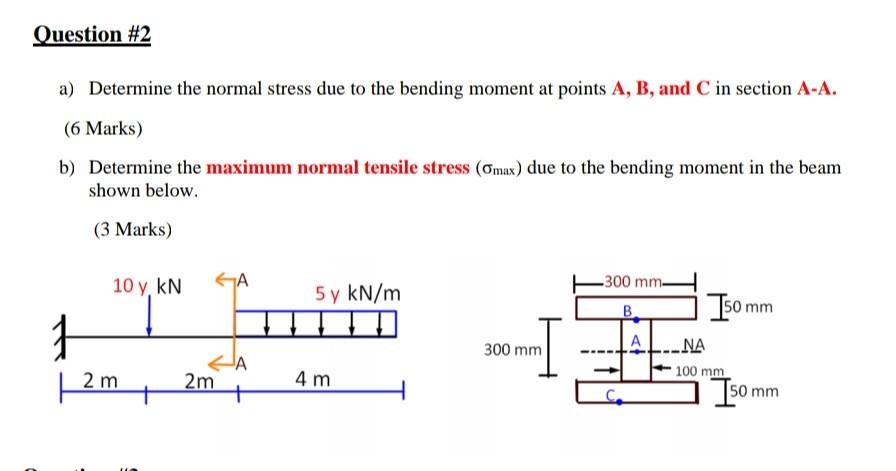 Solved Question #2 a) Determine the normal stress due to the | Chegg.com