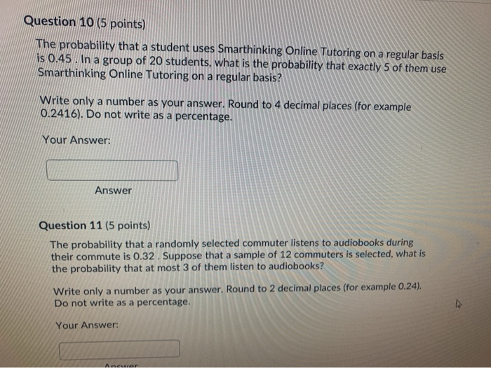 Solved Question 10 (5 points) The probability that a student | Chegg.com