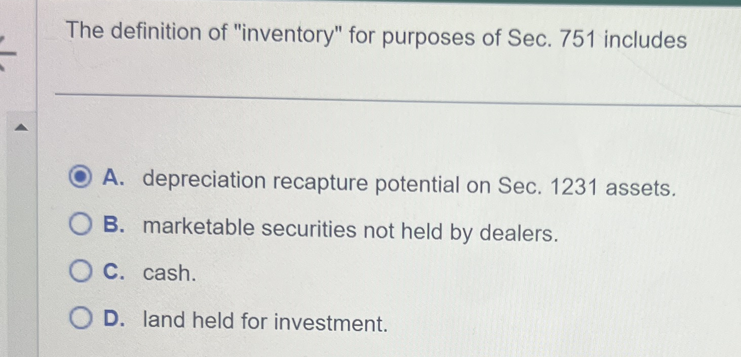 The definition of "inventory" for purposes of Sec.