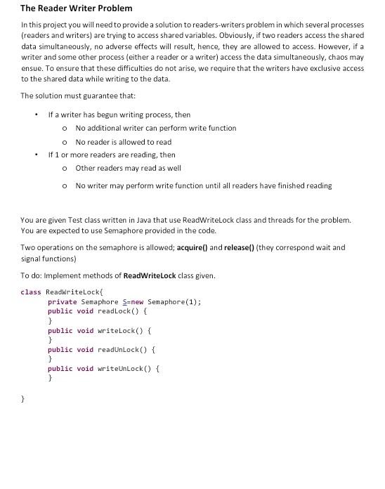 Solved The Reader Writer Problem In this project you will | Chegg.com