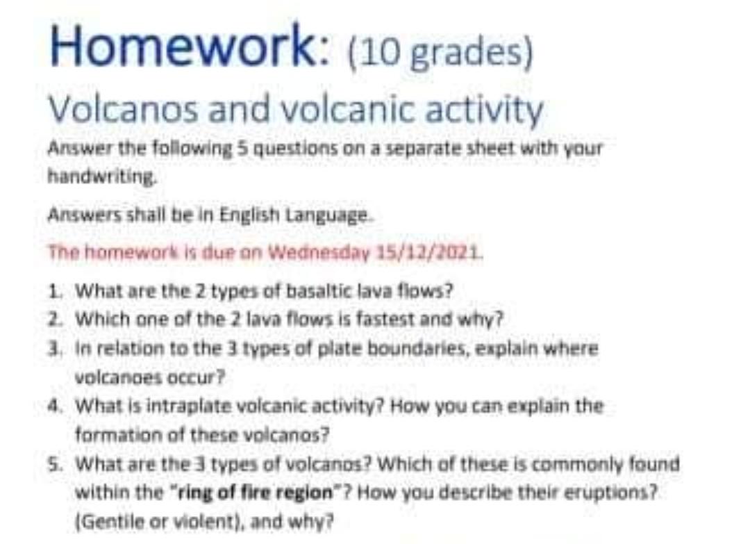 Solved Homework: (10 Grades) Volcanos And Volcanic Activity | Chegg.com