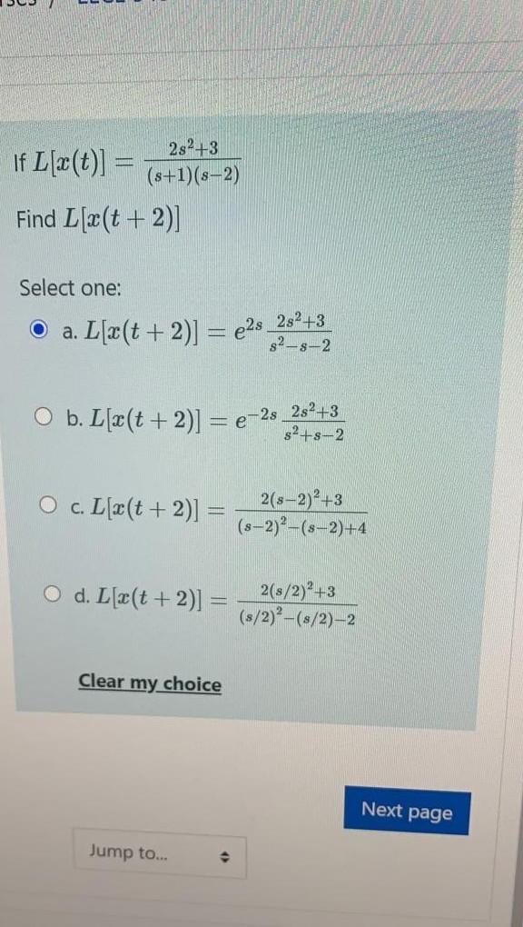 Solved 2s2 3 If L Z T S 1 8 2 Find L 2 T 2 Selec Chegg Com