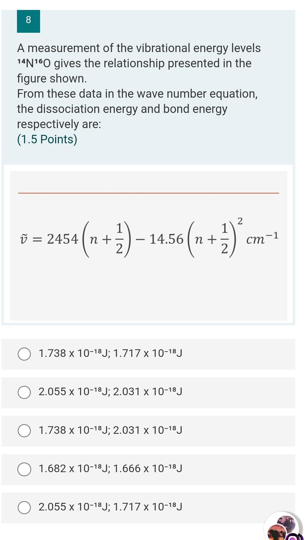 Solved 8 A measurement of the vibrational energy levels | Chegg.com