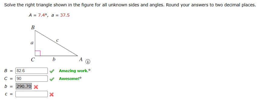 Solved Solve the right triangle shown in ﻿the figure for all | Chegg.com