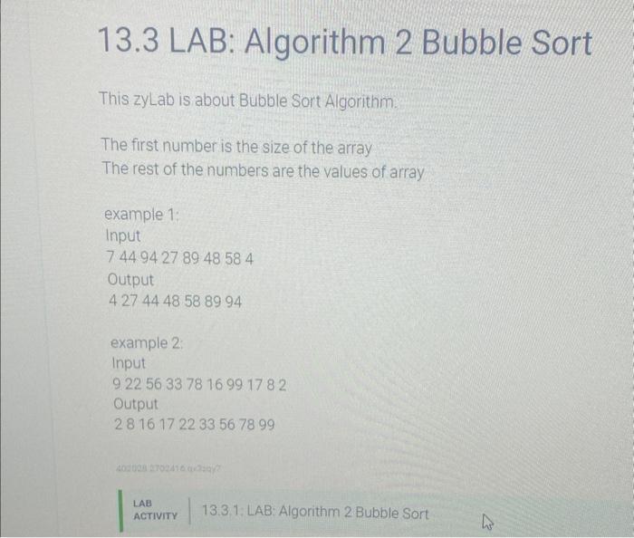 Bubble sorting lab manual