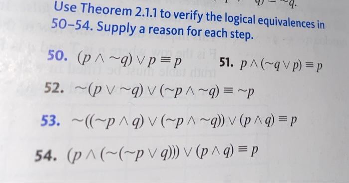 Solved 9. Use Theorem 2.1.1 to verify the logical | Chegg.com