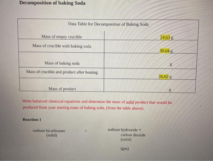 Solved Decomposition of Baking Soda bjective: To compare | Chegg.com