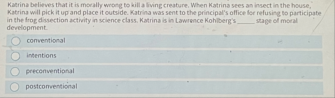 Solved Katrina believes that it is morally wrong to kill a | Chegg.com