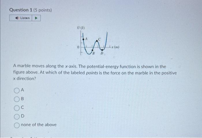 Solved A marble moves along the x-axis. The potential-energy | Chegg.com