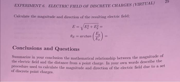 Experiment 6 Electric Field of Discrete Charges | Chegg.com