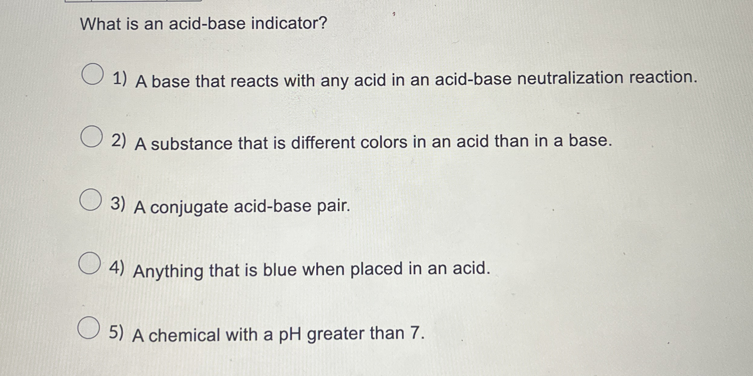 Solved What is an acidbase indicator?A base that reacts
