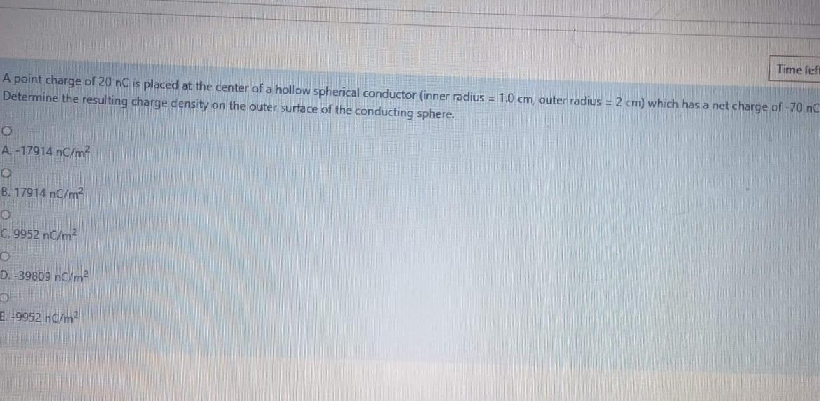 Solved Time left A point charge of 20 nC is placed at the | Chegg.com
