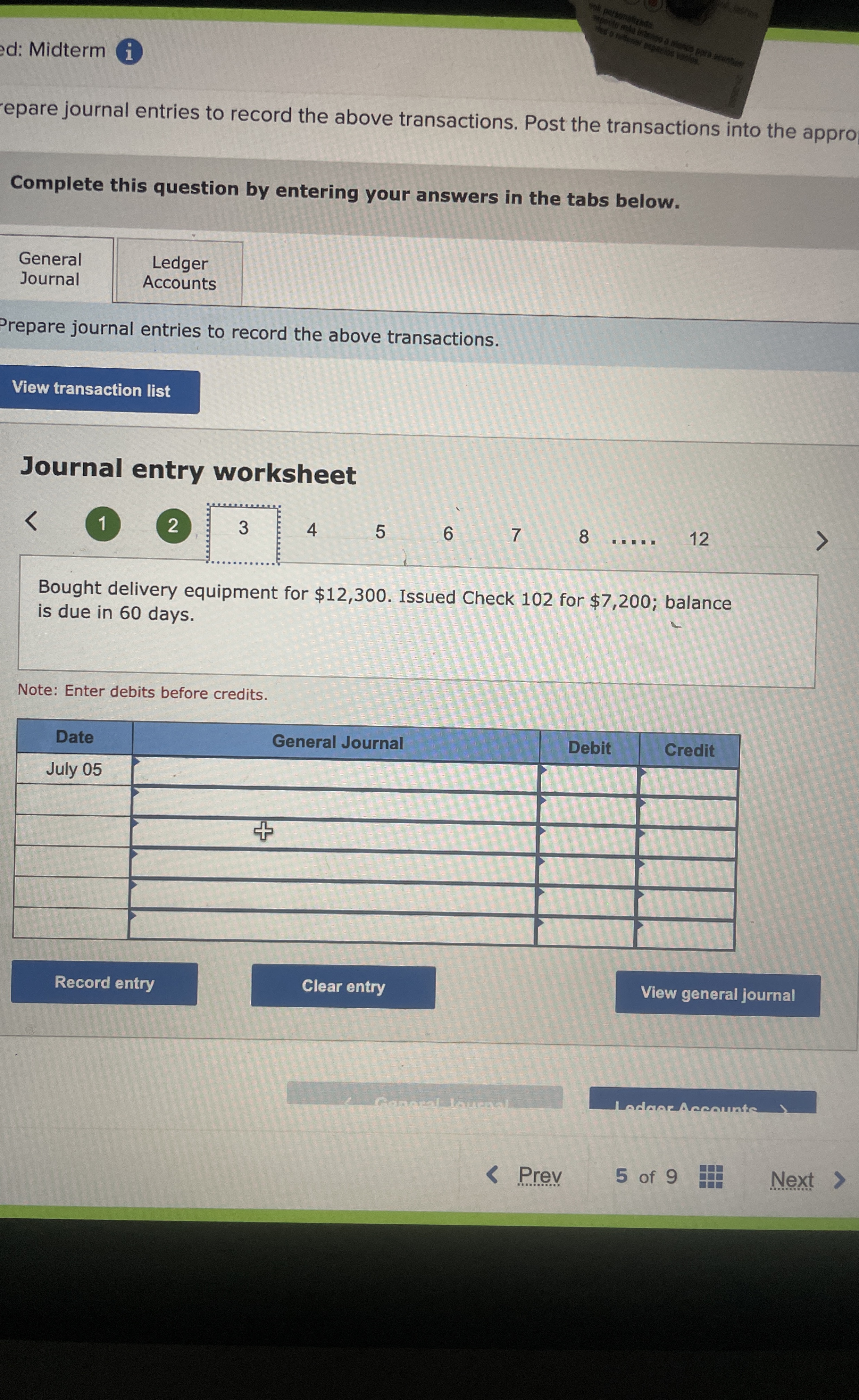 Solved d Midtermi epare journal entries to record the