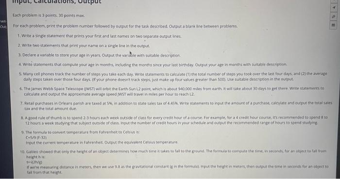 Solved ons, Each problem is 3 points. 30 points max. For | Chegg.com