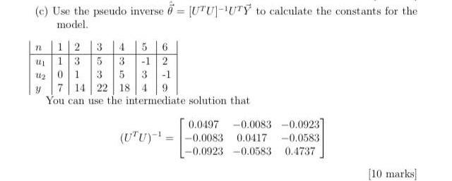 (c) Use the pseudo inverse θ=[UTU]−1UTY to calculate | Chegg.com