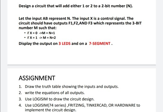 Solved Design a circuit that will add either 1 or 2 to a | Chegg.com