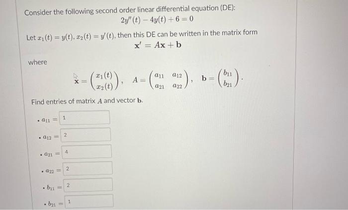 Solved Consider The Following Second Order Linear | Chegg.com