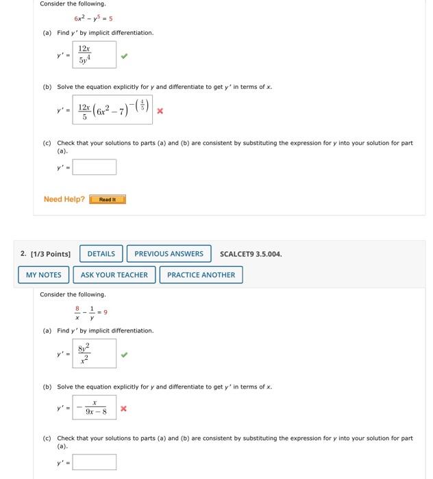 Solved Consider the following 6x2 - y = 5 (a) Find y' by | Chegg.com