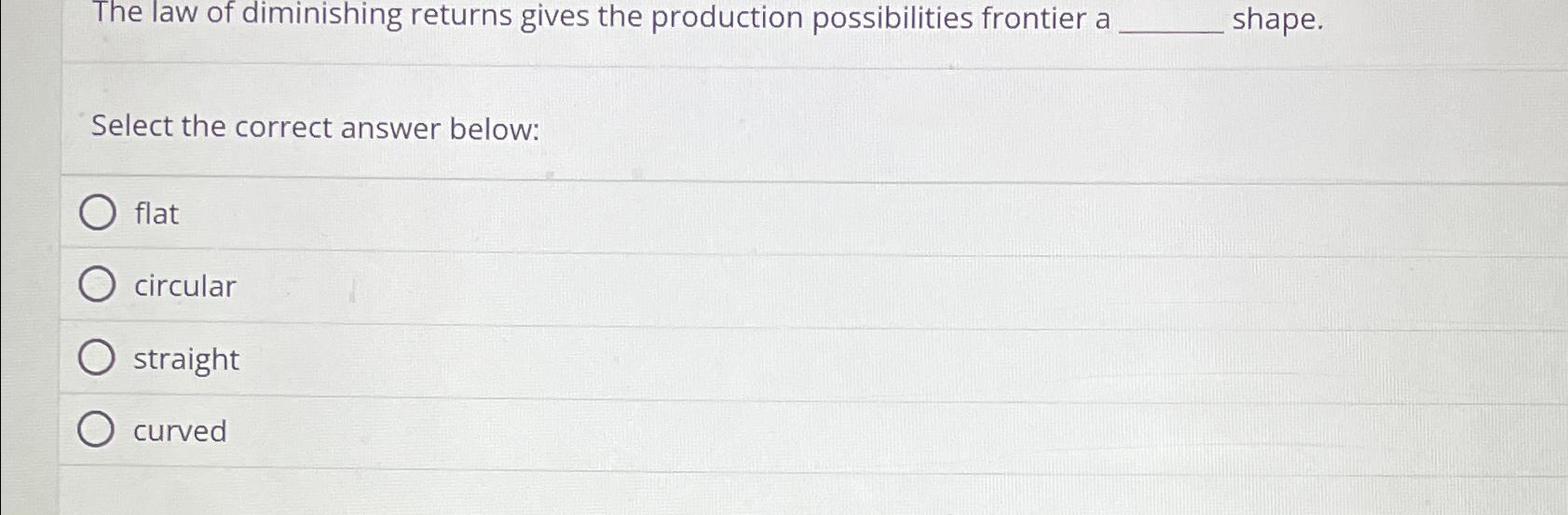 Solved The law of diminishing returns gives the production | Chegg.com