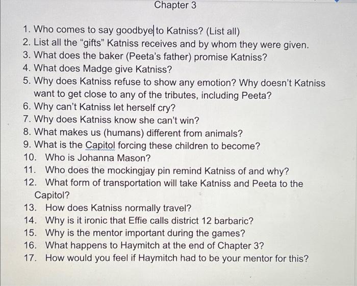 These questions are from the book The hunger games. I | Chegg.com