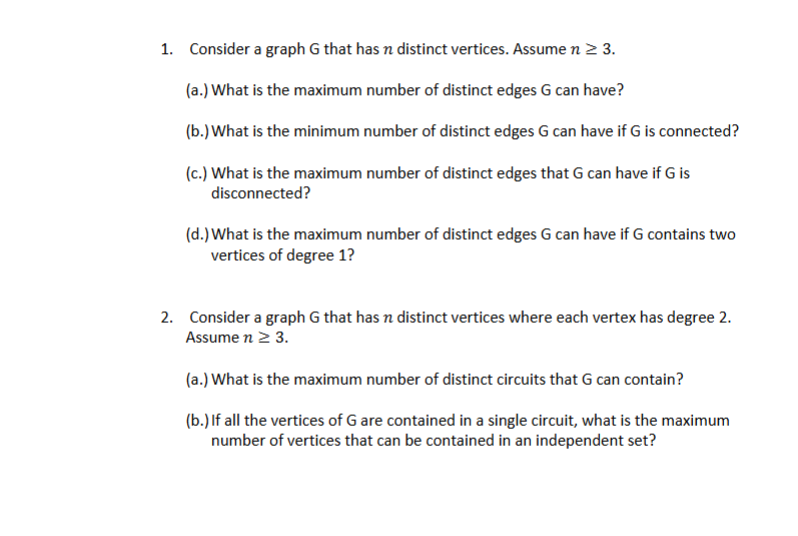 Solved 1. ﻿Consider a graph G that has 𝑛 ﻿distinct | Chegg.com