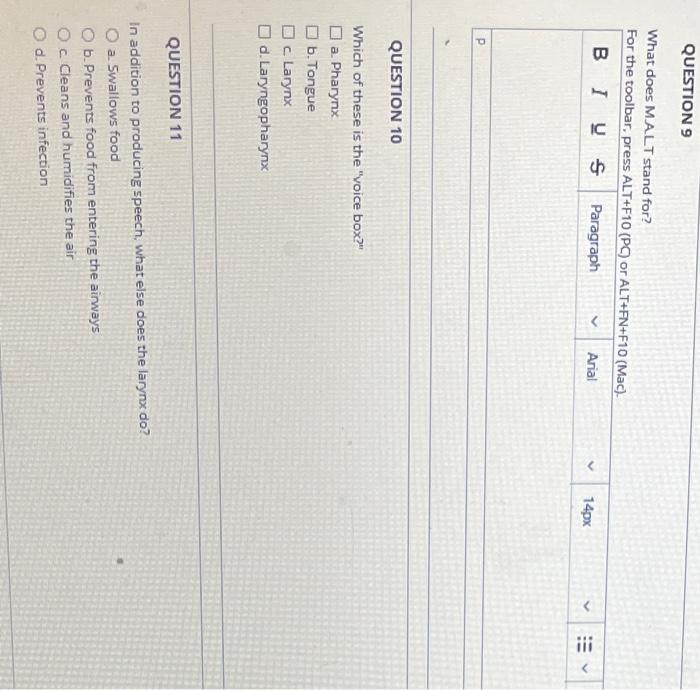 Solved QUESTION 9 What does MALT stand for? For the toolbar,