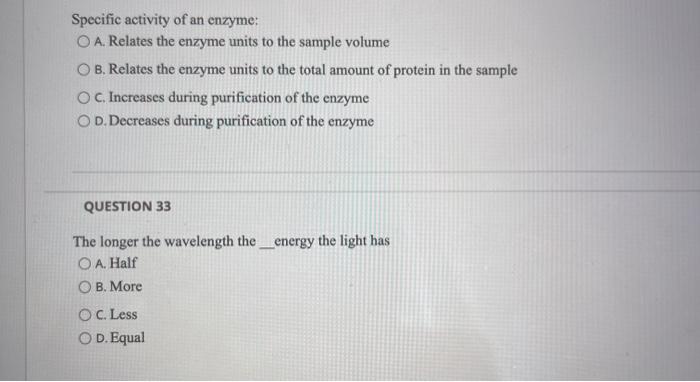 Solved Specific activity of an enzyme: O A. Relates the | Chegg.com
