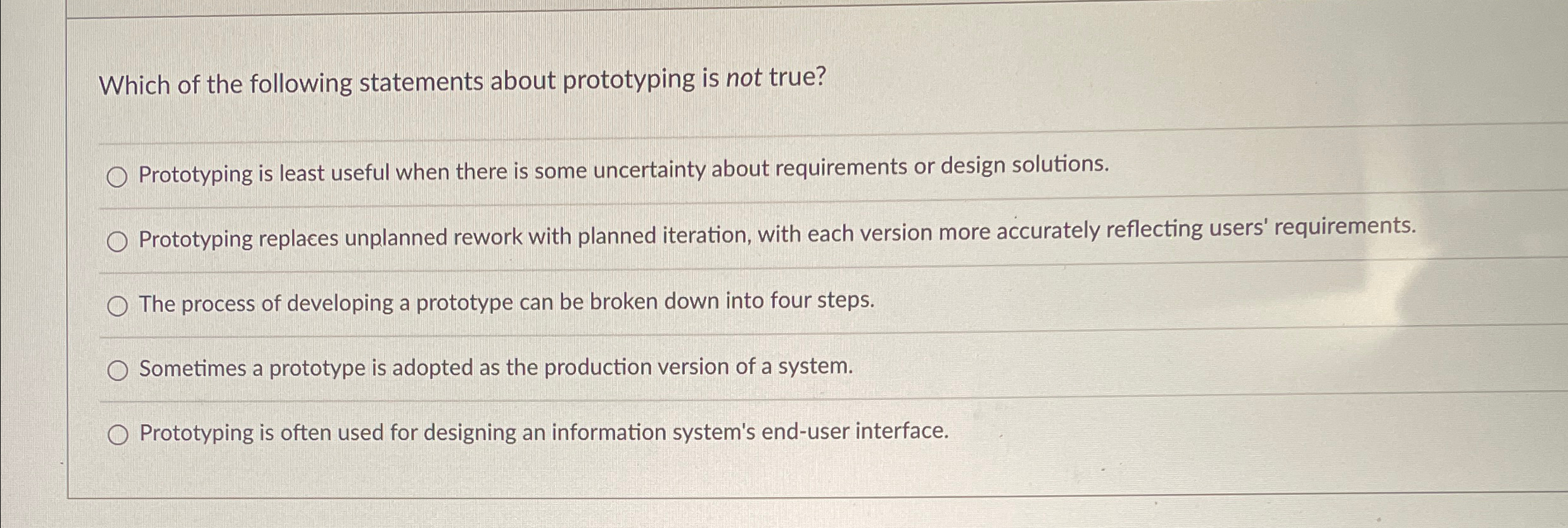 Solved Which of the following statements about prototyping | Chegg.com