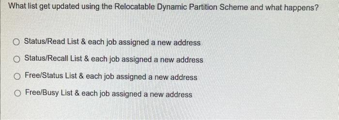 What list get updated using the Relocatable Dynamic Partition Scheme and what happens?
Status/Read List \& each job assigned 