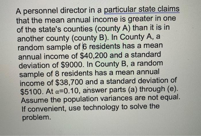 Solved A Personnel Director In A Particular State Claims | Chegg.com