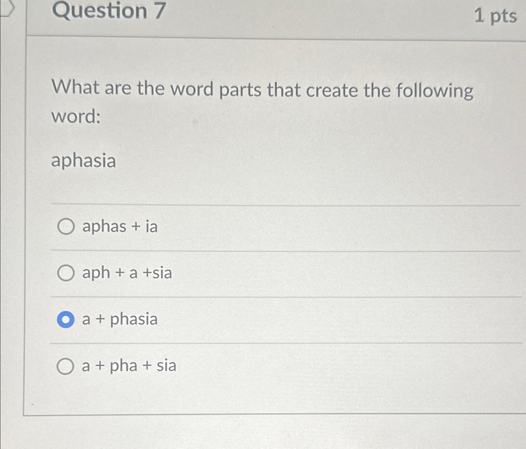 Solved Question 71ptsWhat are the word parts that create the | Chegg.com