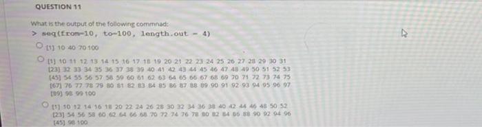 Solved QUESTION 11 What is the output of the following | Chegg.com