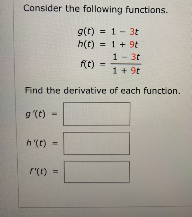 Solved Consider the following functions. g(t) = 1 - 3t h(t) | Chegg.com