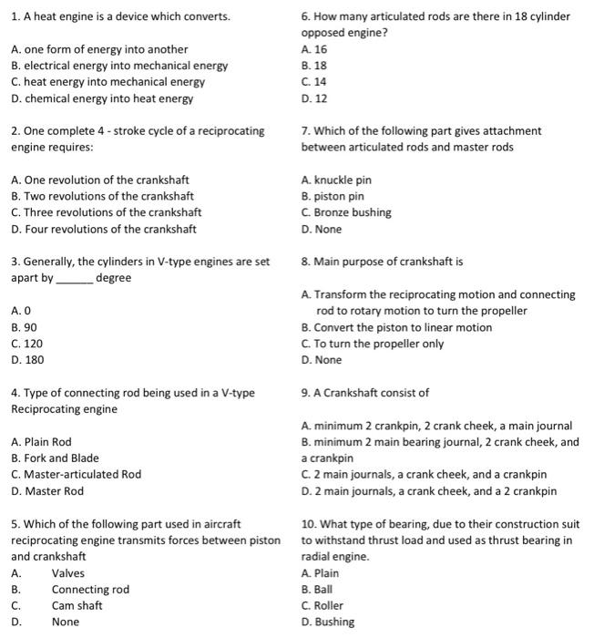Solved 1. A heat engine is a device which converts. A. one