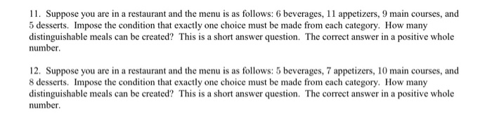 Solved 11. Suppose you are in a restaurant and the menu is | Chegg.com