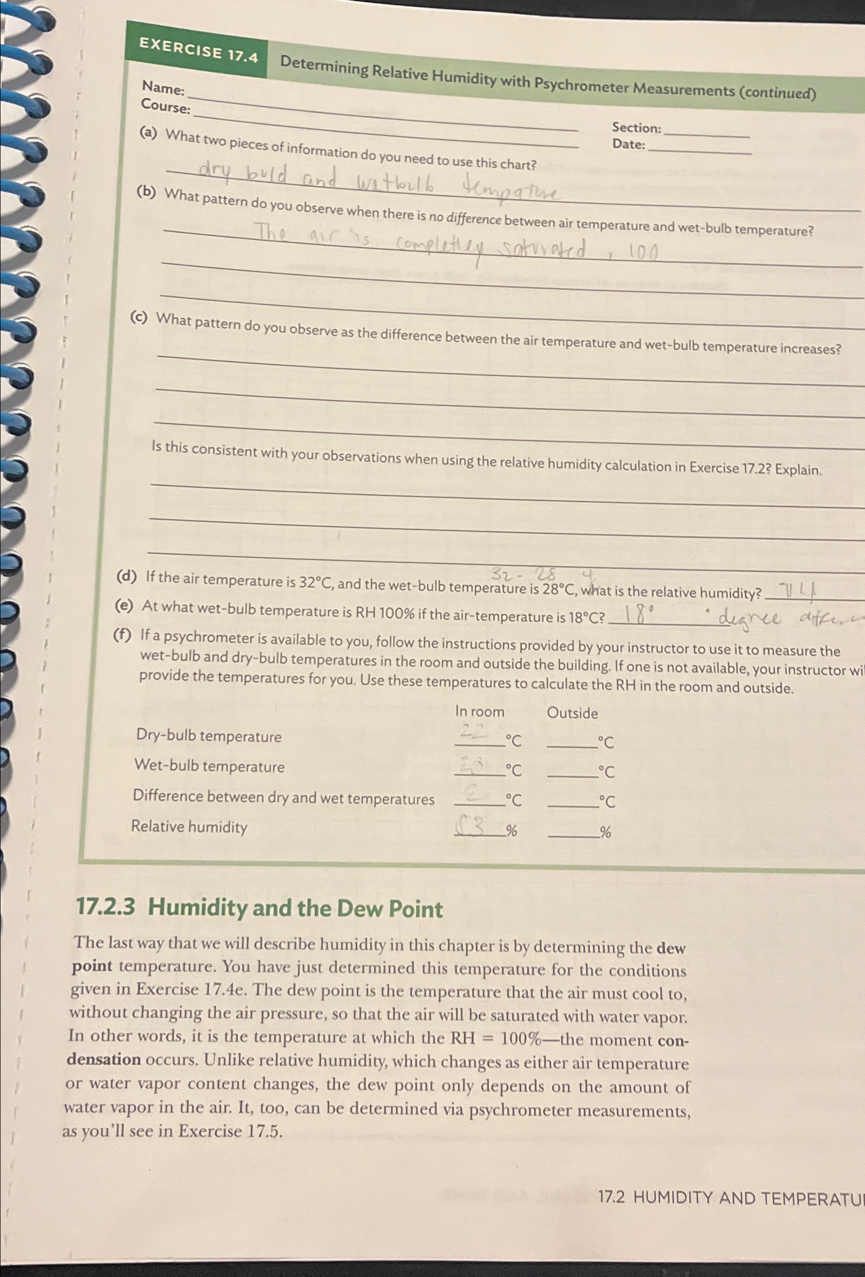 Solved EXERCISE 17.4Determining Relative Humidity with | Chegg.com