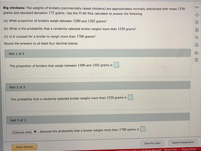 Solved Big Chickens: The Weights Of Broilers (commercially | Chegg.com