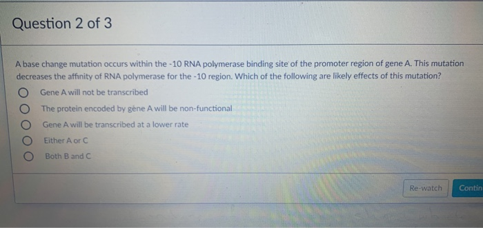 Solved Question 2 of 3 A base change mutation occurs within | Chegg.com