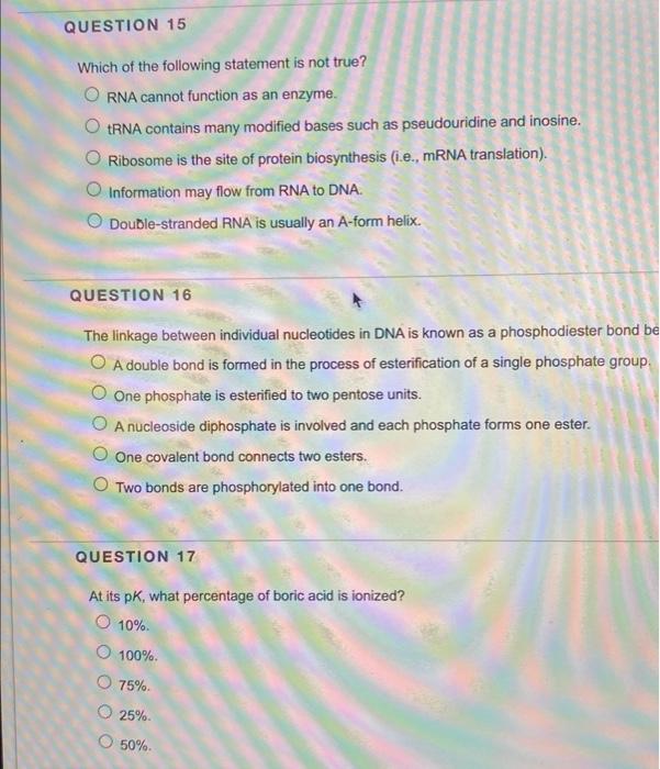 Solved Which of the following statement is not true? RNA | Chegg.com