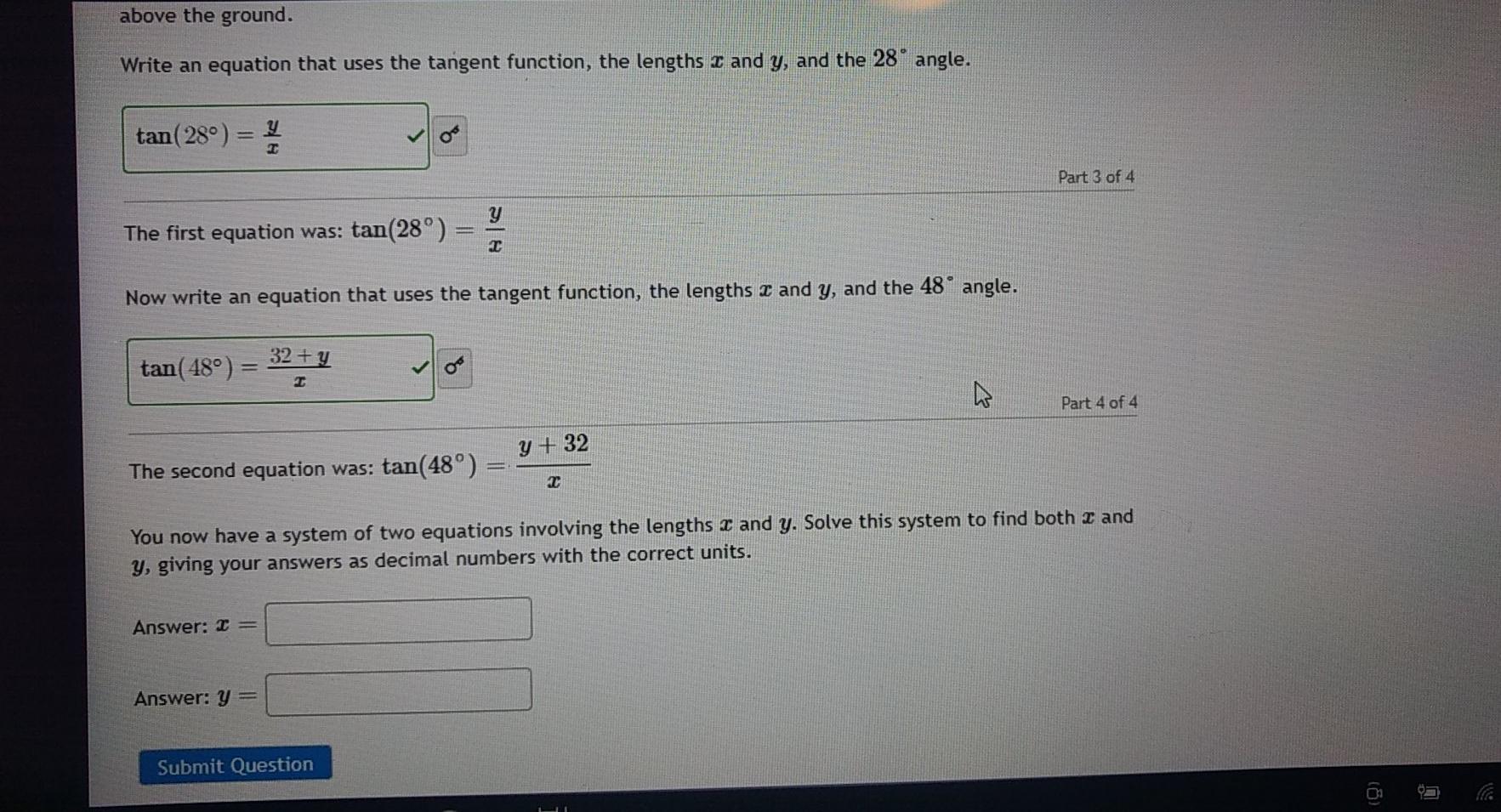 Solved all 16 Part 4 of 4 y + 32 The second equation was: | Chegg.com