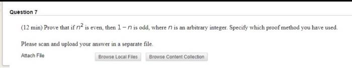 Solved (12 min) Prove that if n2 is even, then 1−n is odd, | Chegg.com