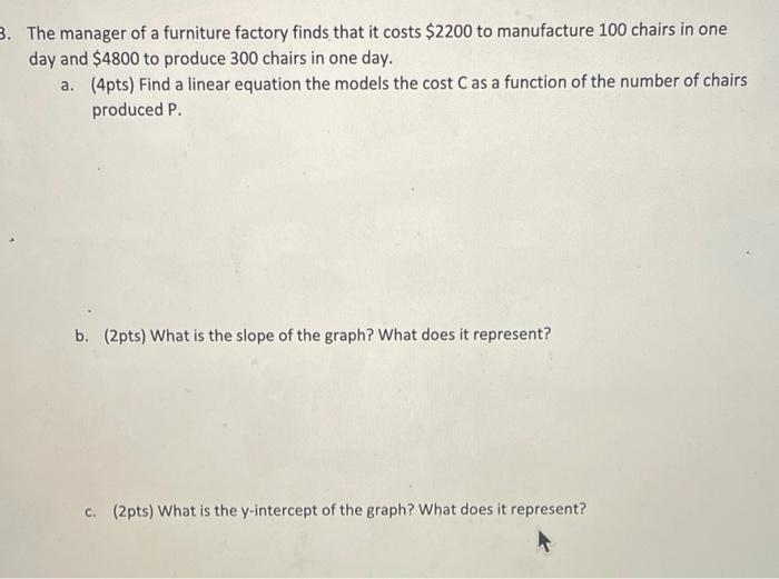 Solved 3. The manager of a furniture factory finds that it | Chegg.com