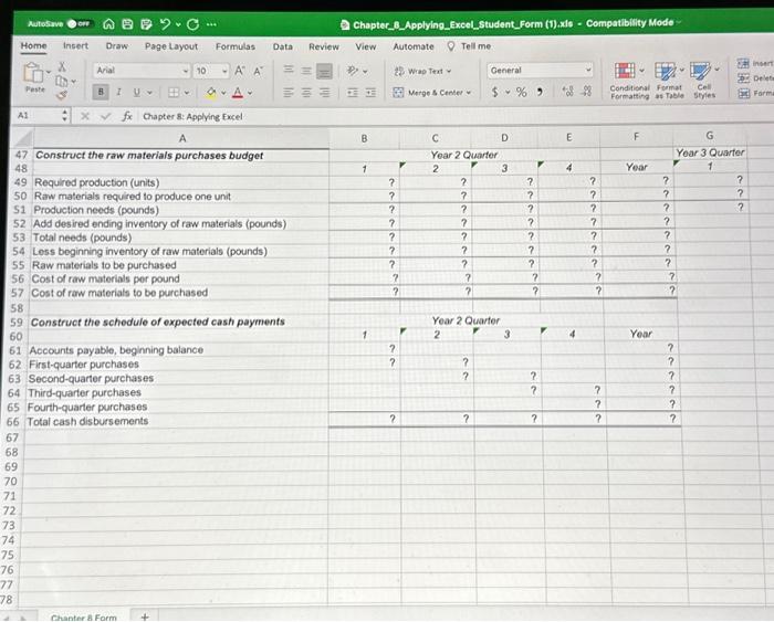 Required information Chapter 8: (Algo) Applying Excel | Chegg.com