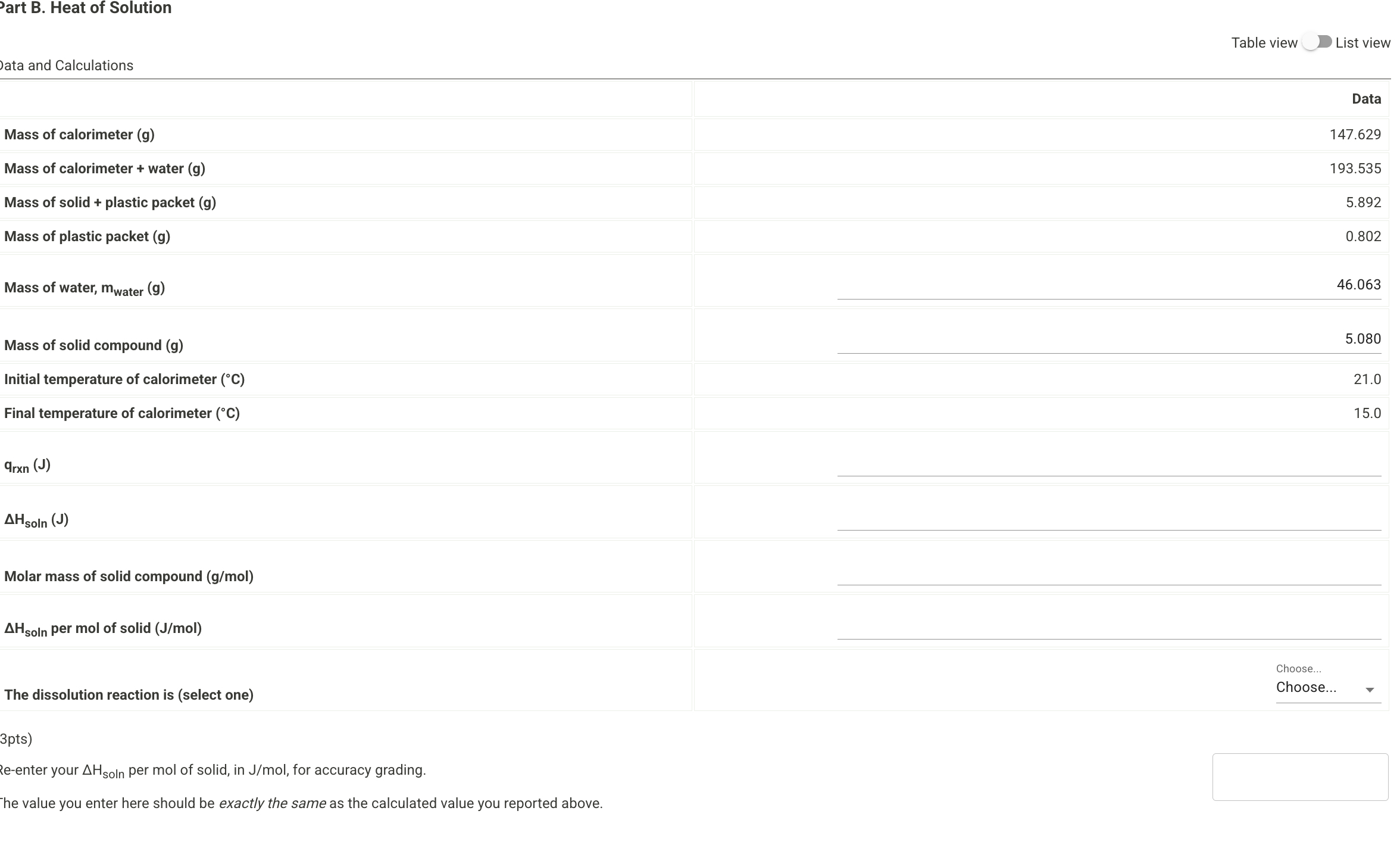 Part B ﻿heat Of Solution Table[[ata And