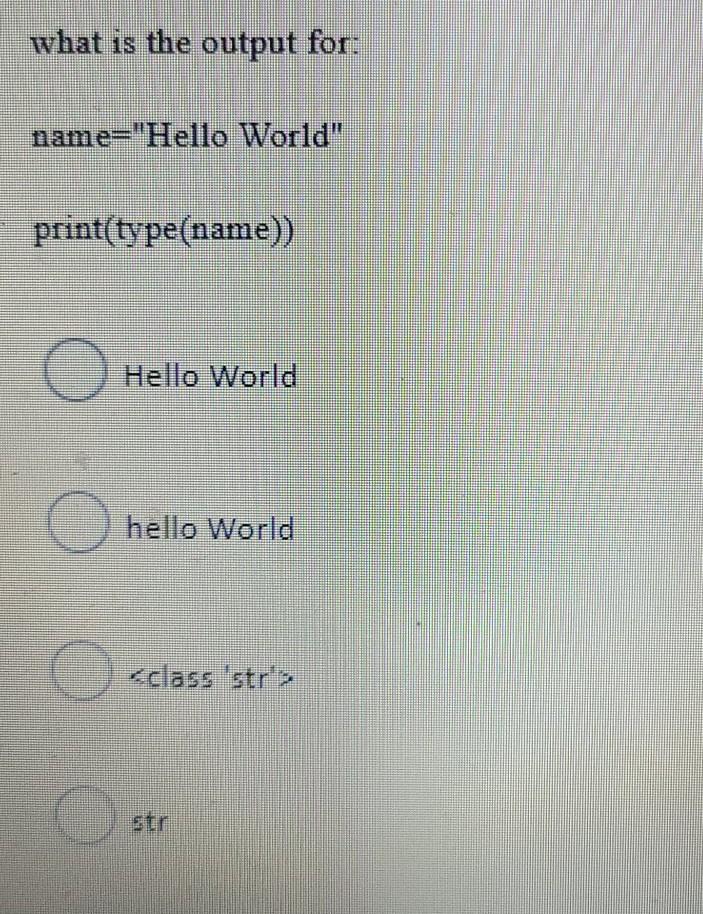 Solved what is the output for: name="Hello World" | Chegg.com