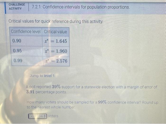Solved CHALLENGE 7.2.1: Confidence intervals for population | Chegg.com
