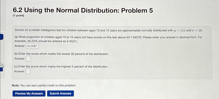 Solved 6.2 Using the Normal Distribution: Problem 5 (1 | Chegg.com