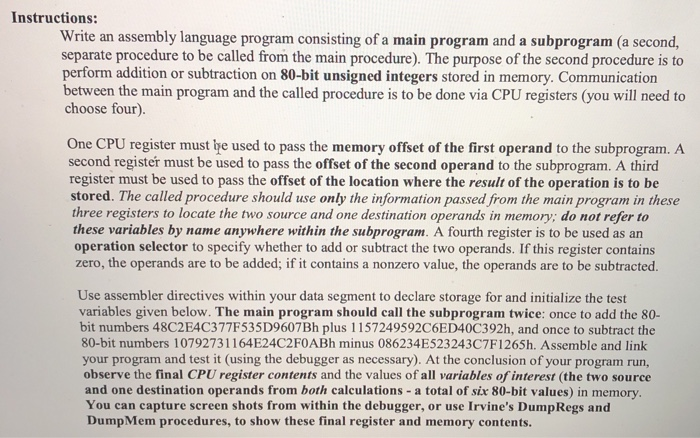 Instructions: Write an assembly language program | Chegg.com