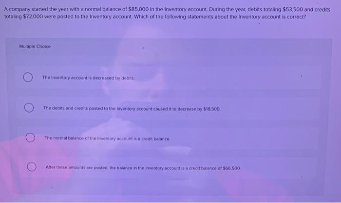 Solved A company started the year with a normal balance of | Chegg.com